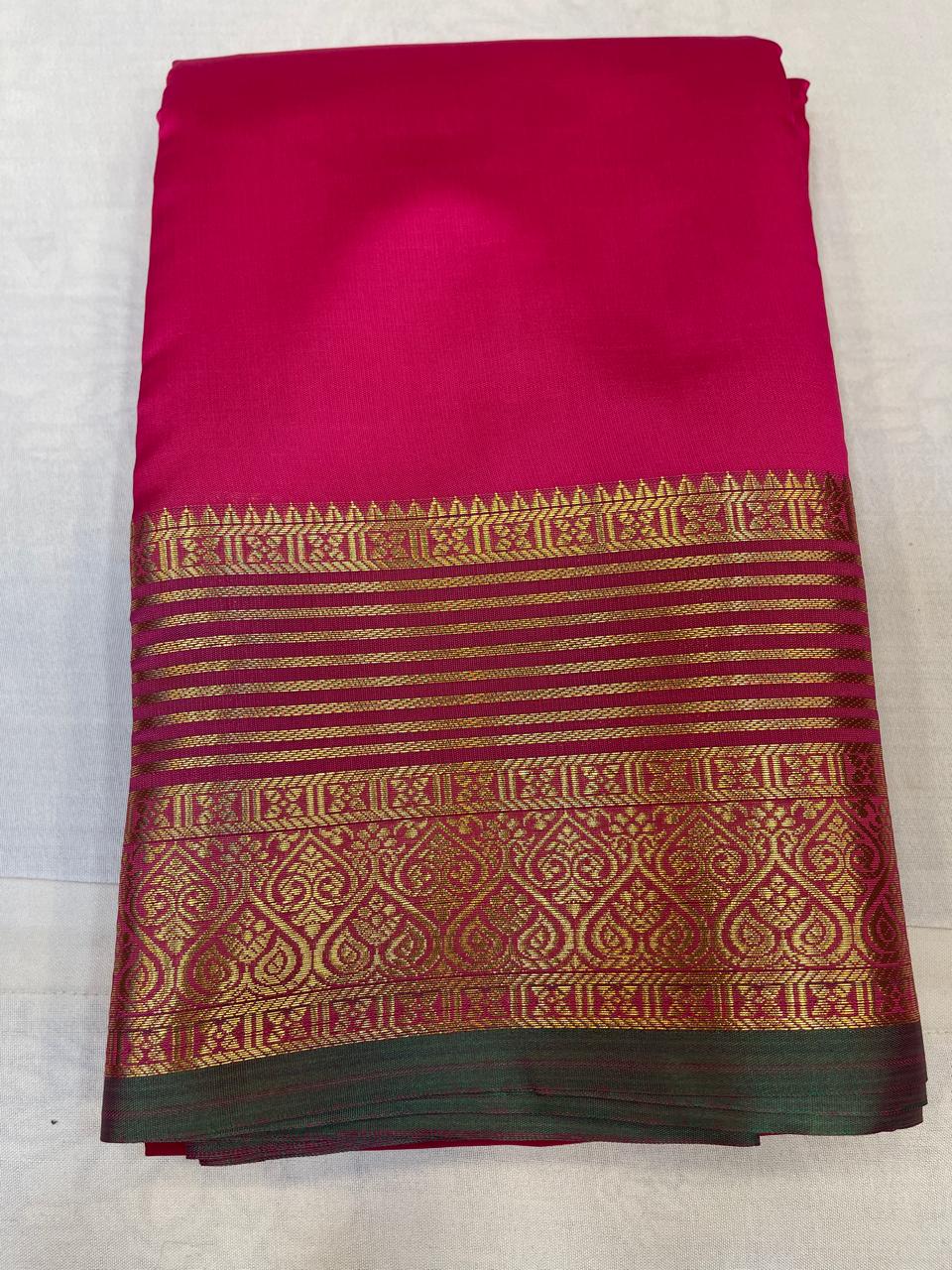 Semi Kanchi Saree with Contrast Pallu and Blouse