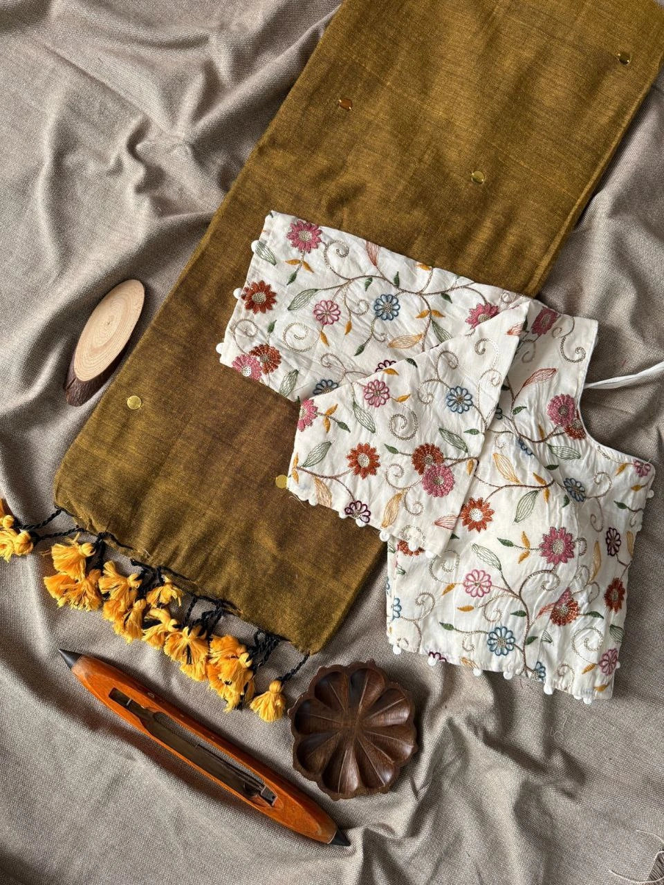 Khadi Cotton Saree with Gini Work