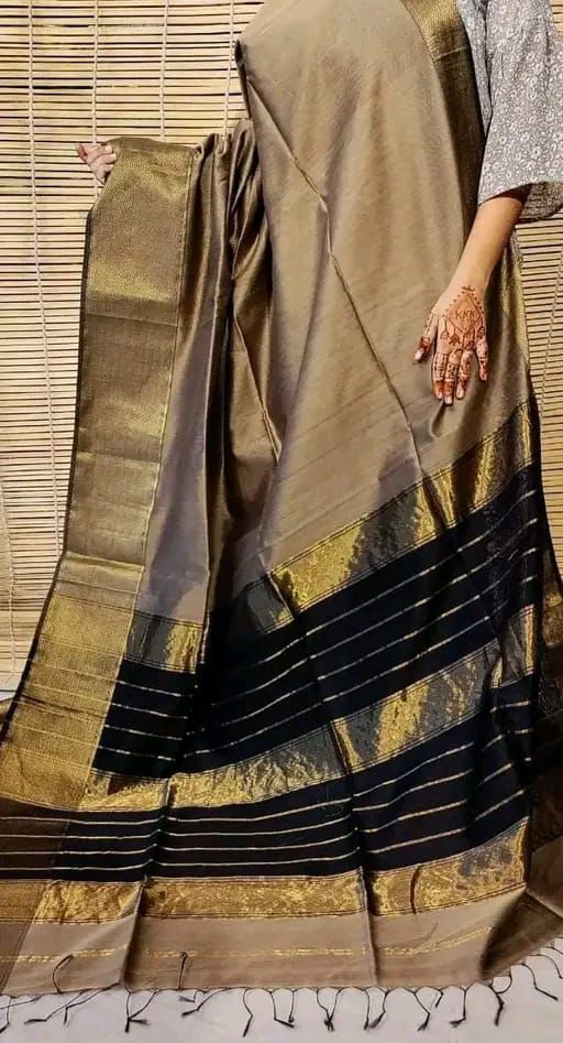 Elegant Gold-Toned Silk Saree with Black Border