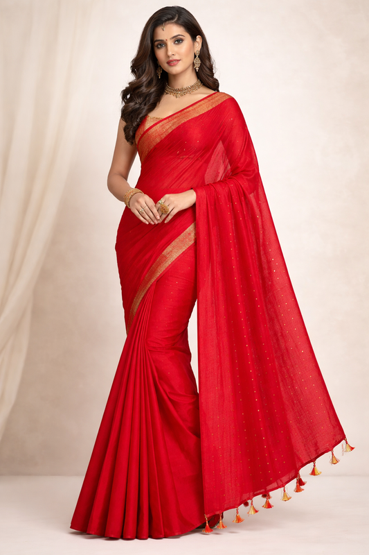 Elegant Mul Cotton Saree with Sequinned Pallu & Zari Borders