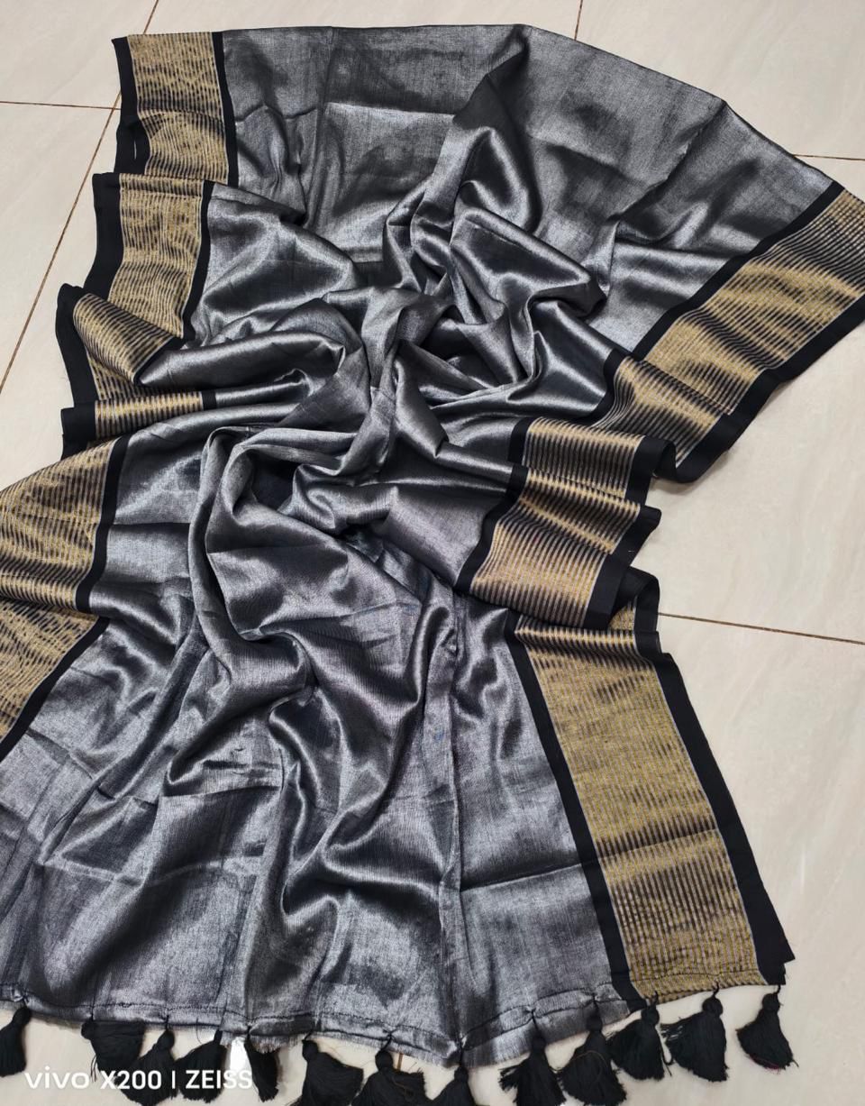Elegant Raga Tissue Saree with Designer Border & Tassels