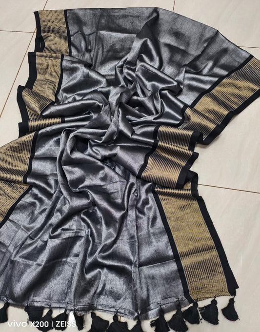 Elegant Raga Tissue Saree with Designer Border & Tassels