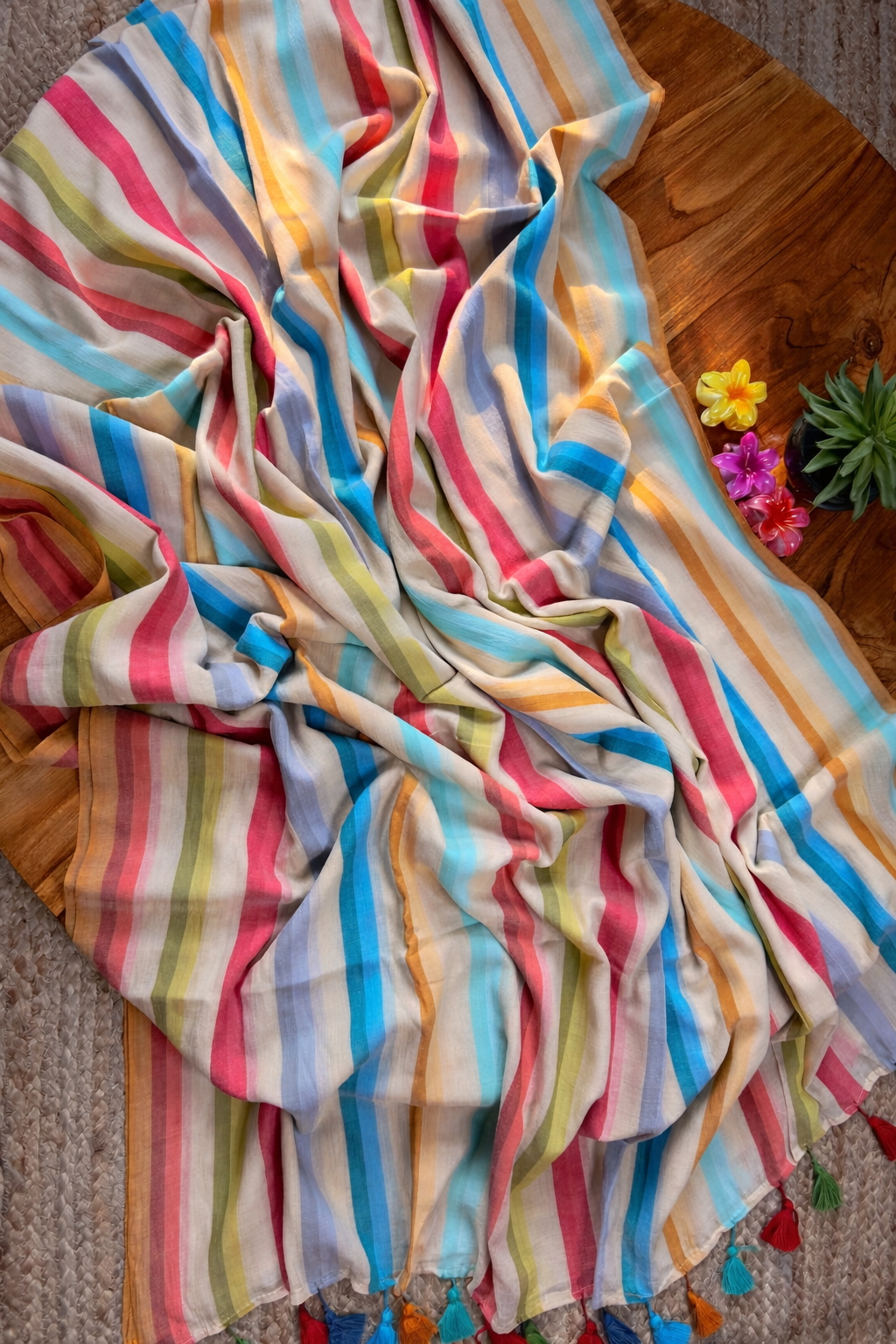 Multicolor Striped Mul Cotton Saree