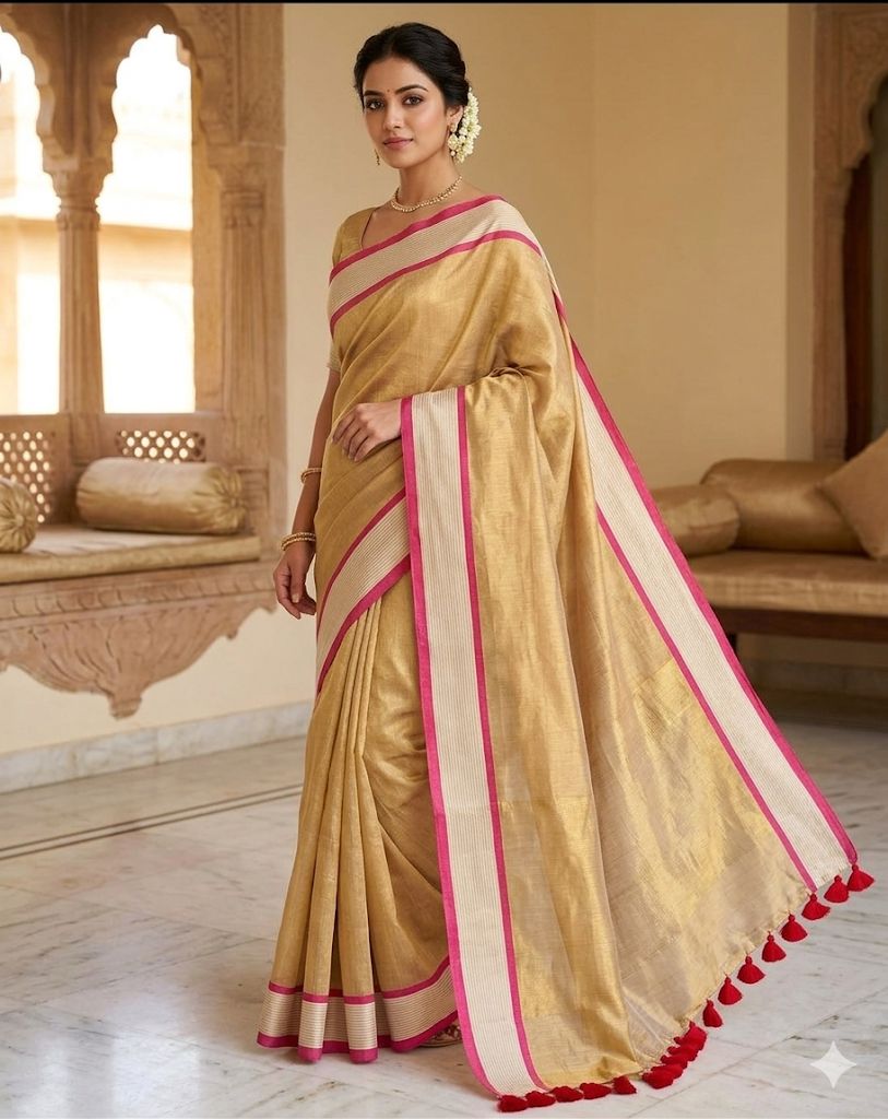 Elegant Raga Tissue Saree with Designer Border & Tassels