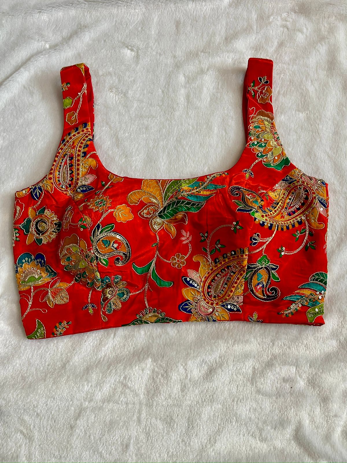 Art meets elegance in this stunning Crepe Kalamkari blouse