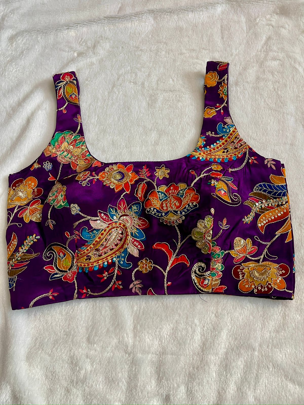 Art meets elegance in this stunning Crepe Kalamkari blouse