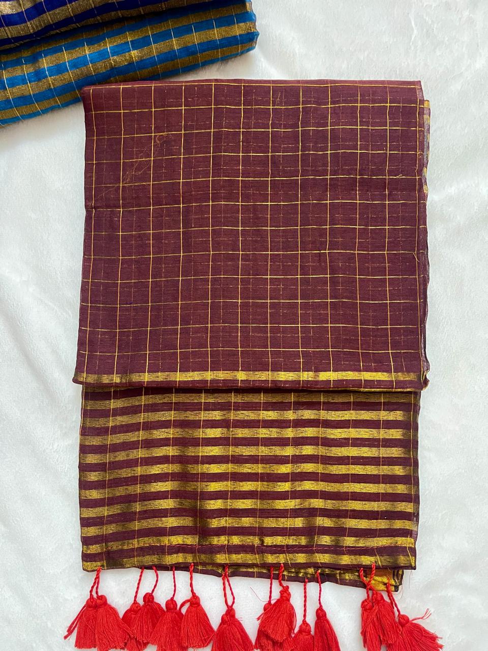 Mul Cotton Saree with Checked Pattern