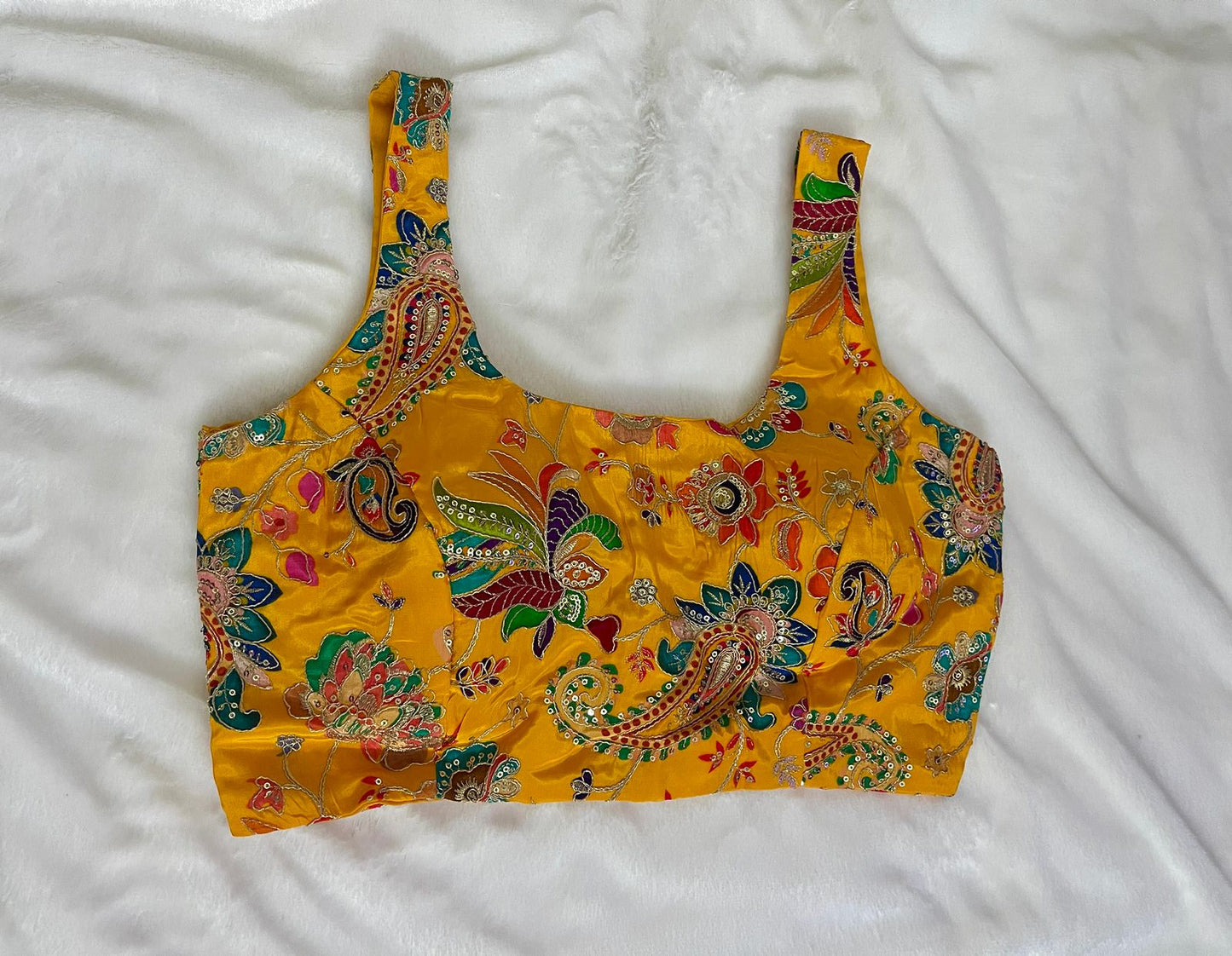Art meets elegance in this stunning Crepe Kalamkari blouse