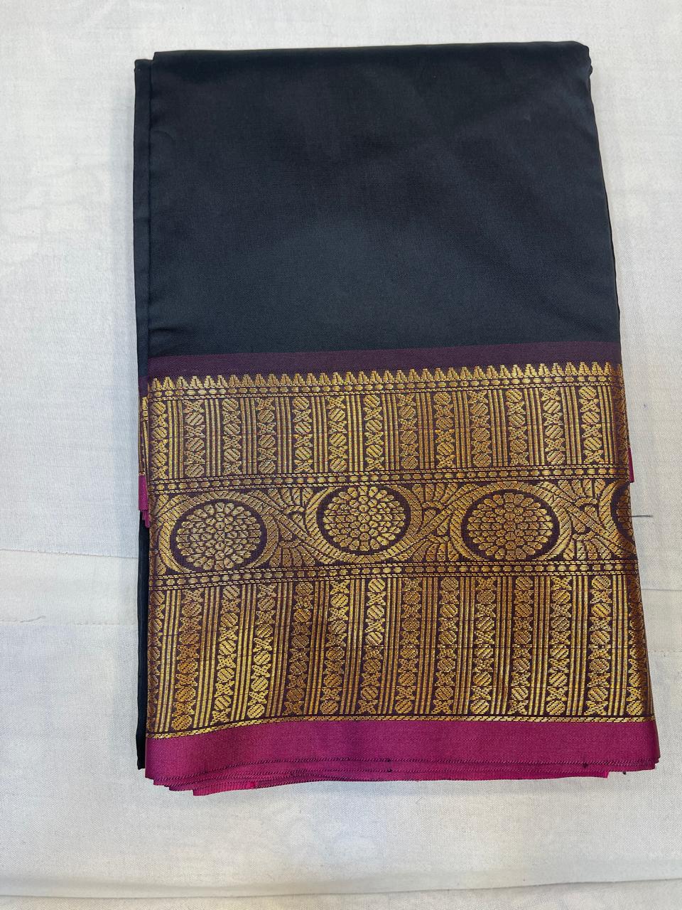 Semi Kanchi Saree with Contrast Pallu and Blouse