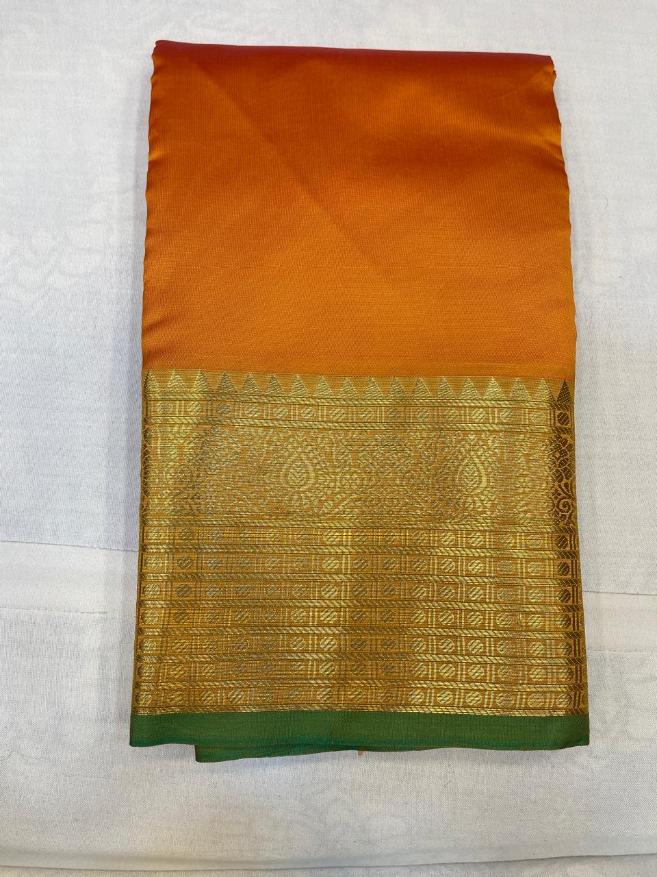 Semi Kanchi Saree with Contrast Pallu and Blouse