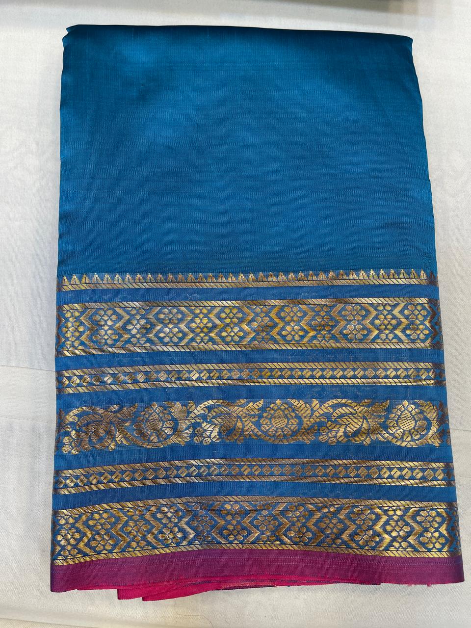 Semi Kanchi Saree with Contrast Pallu and Blouse