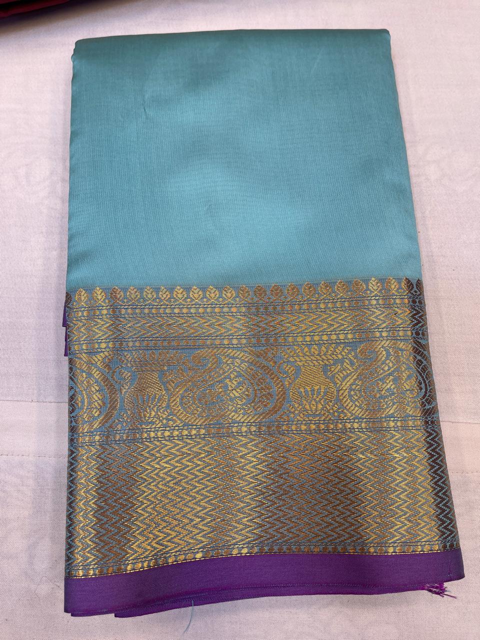 Semi Kanchi Saree with Contrast Pallu and Blouse