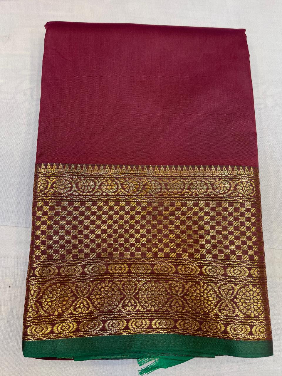 Semi Kanchi Saree with Contrast Pallu and Blouse