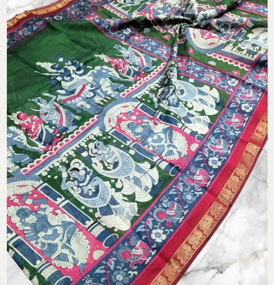 Mangalagiri Pen Kalamkari Saree