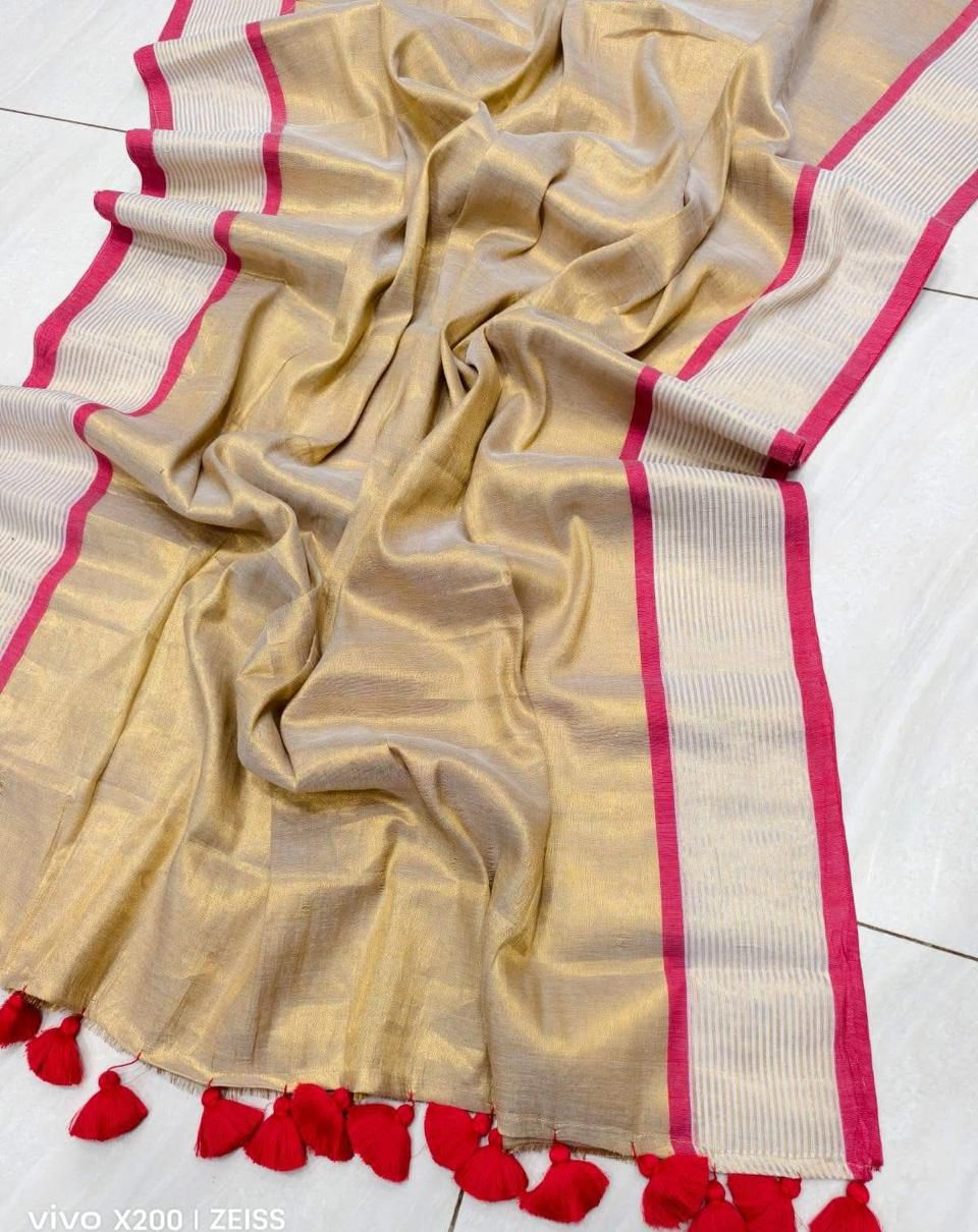 Elegant Raga Tissue Saree with Designer Border & Tassels