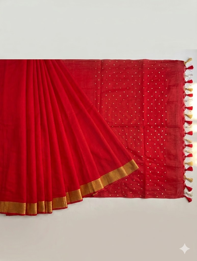 Elegant Mul Cotton Saree with Sequinned Pallu & Zari Borders